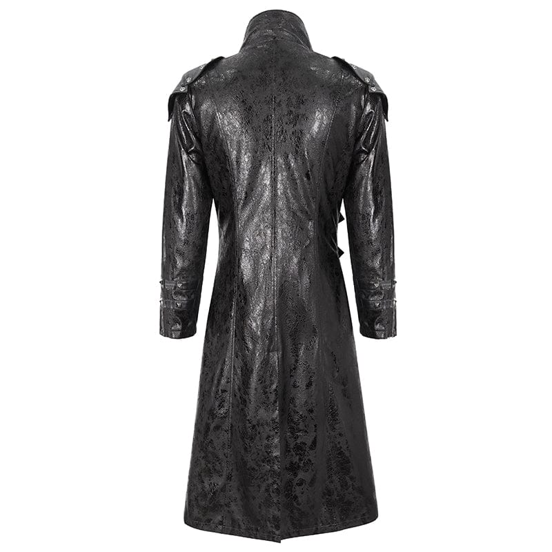 Men's Punk Stand Collar Multi-buckle Faux Leather Coat Black - Image 9