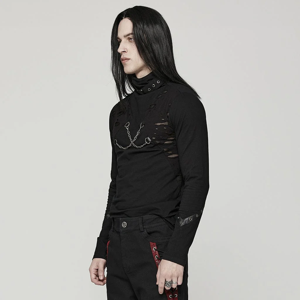 Men's Punk Stand Collar Ripped Shirt - Image 2