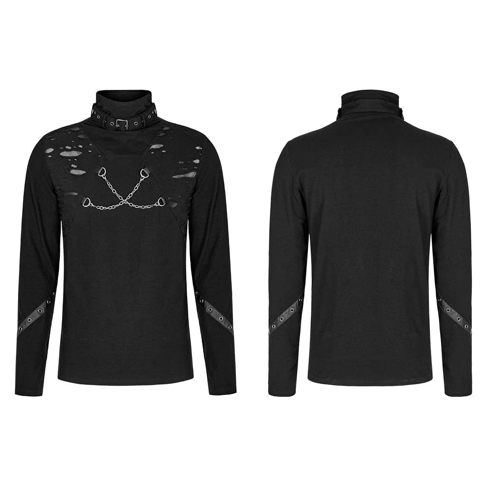 Men's Punk Stand Collar Ripped Shirt - Image 5