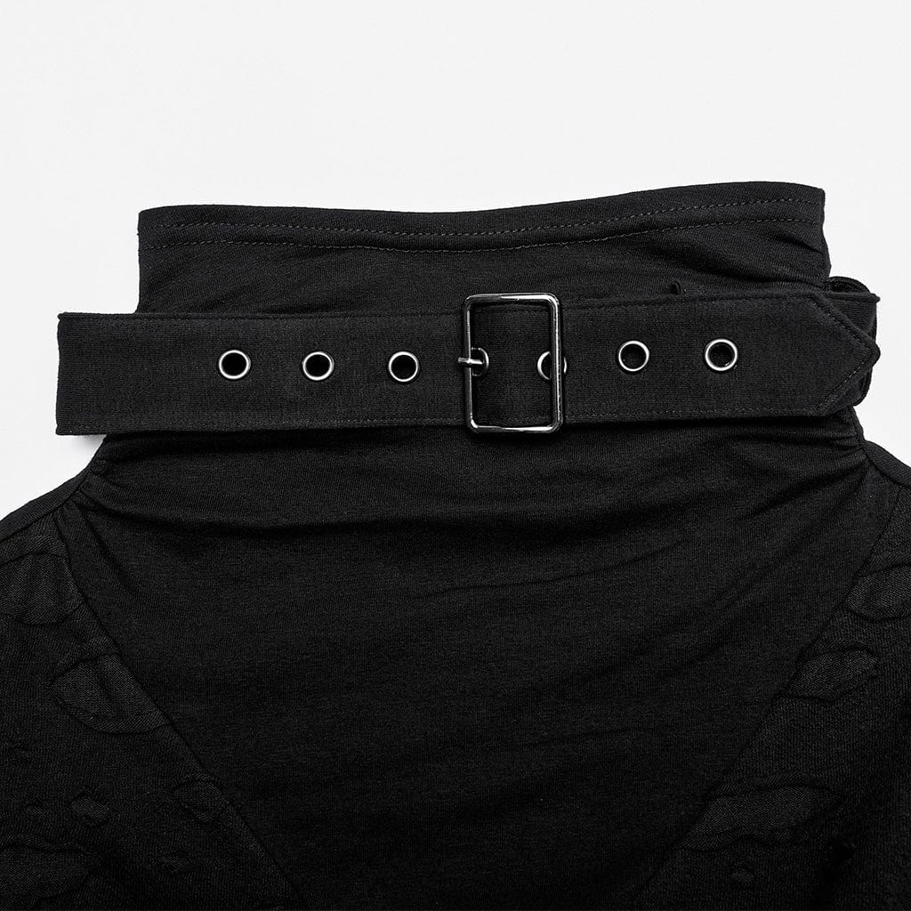 Men's Punk Stand Collar Ripped Shirt - Image 8