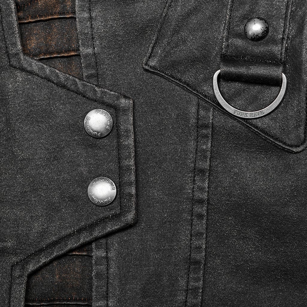 Men's Punk Stand Collar Splice Distressed Jacket - Image 7