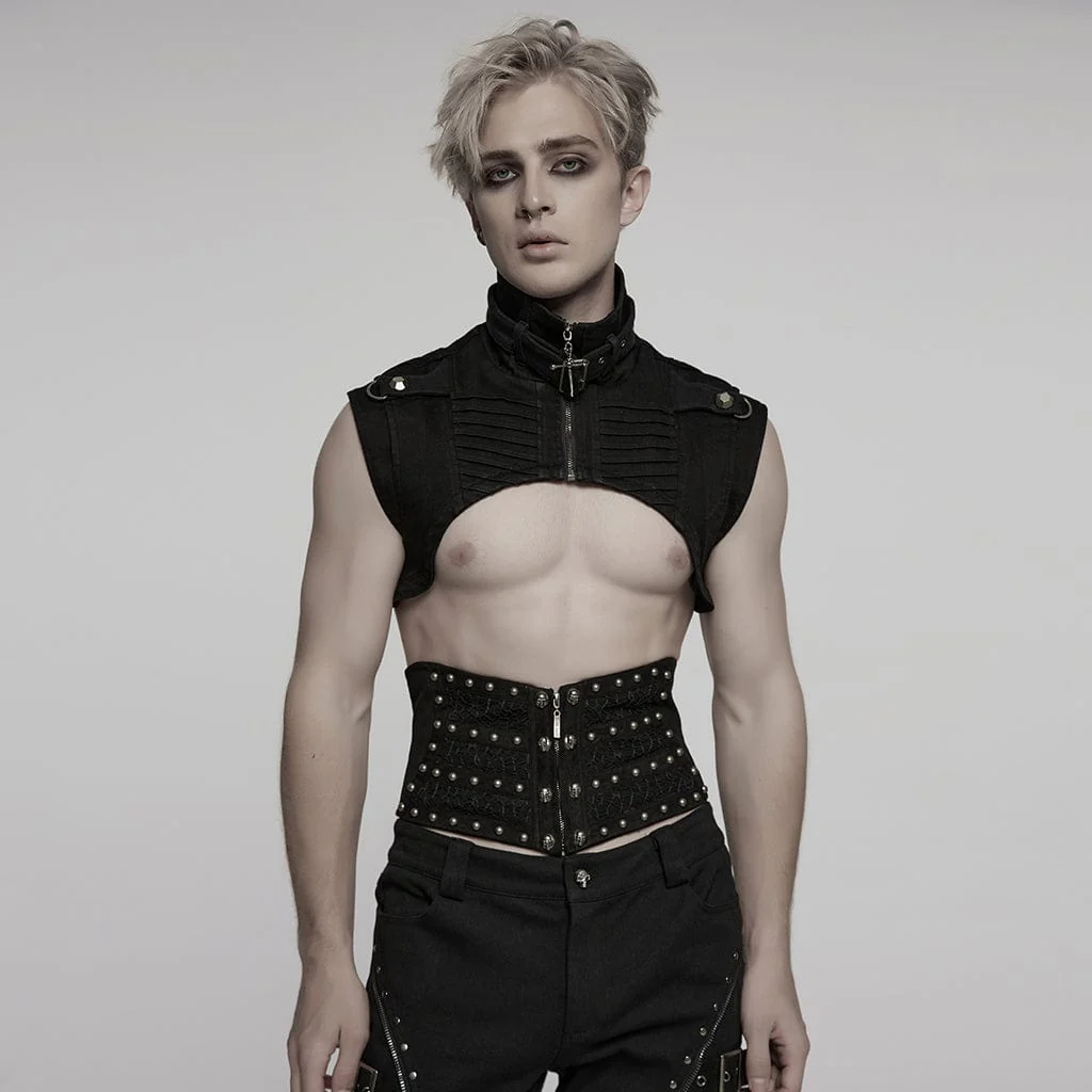 Men's Punk Stand Collar Studded Cape