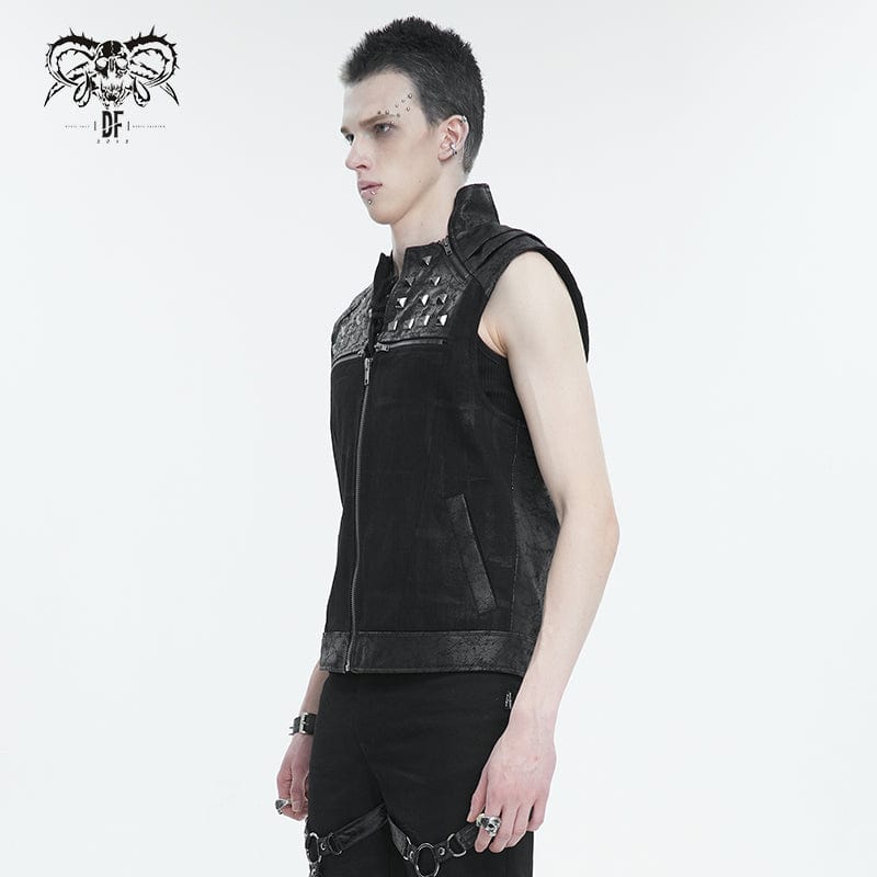 Men's Punk Stand Collar Studded Vest - Image 3
