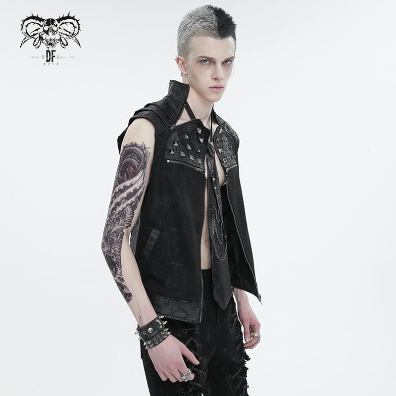 Men's Punk Stand Collar Studded Vest - Image 4