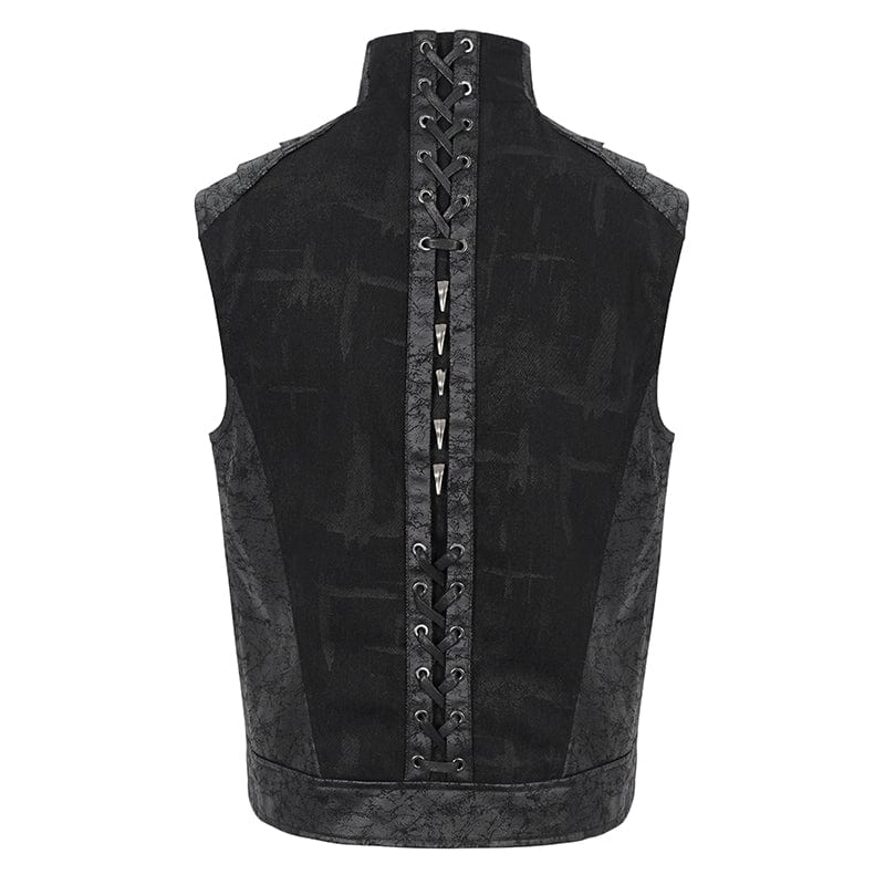 Men's Punk Stand Collar Studded Vest - Image 9