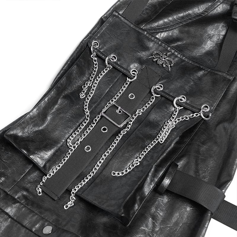 Men's Punk Strappy Big Pockets Chained Pants - Image 11
