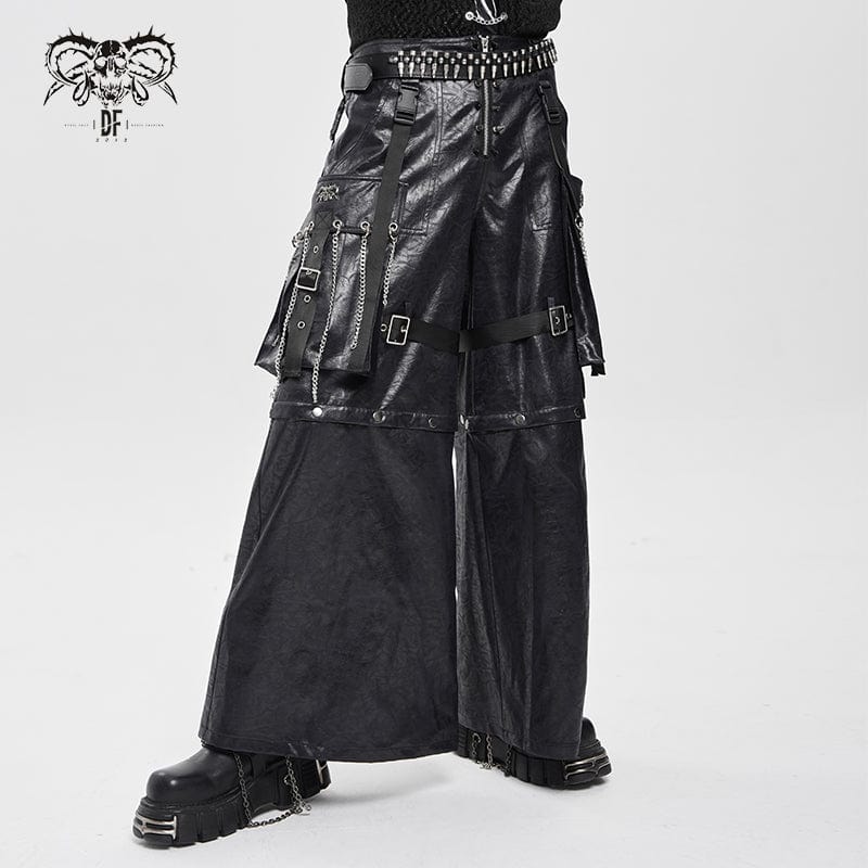 Men's Punk Strappy Big Pockets Chained Pants - Image 2