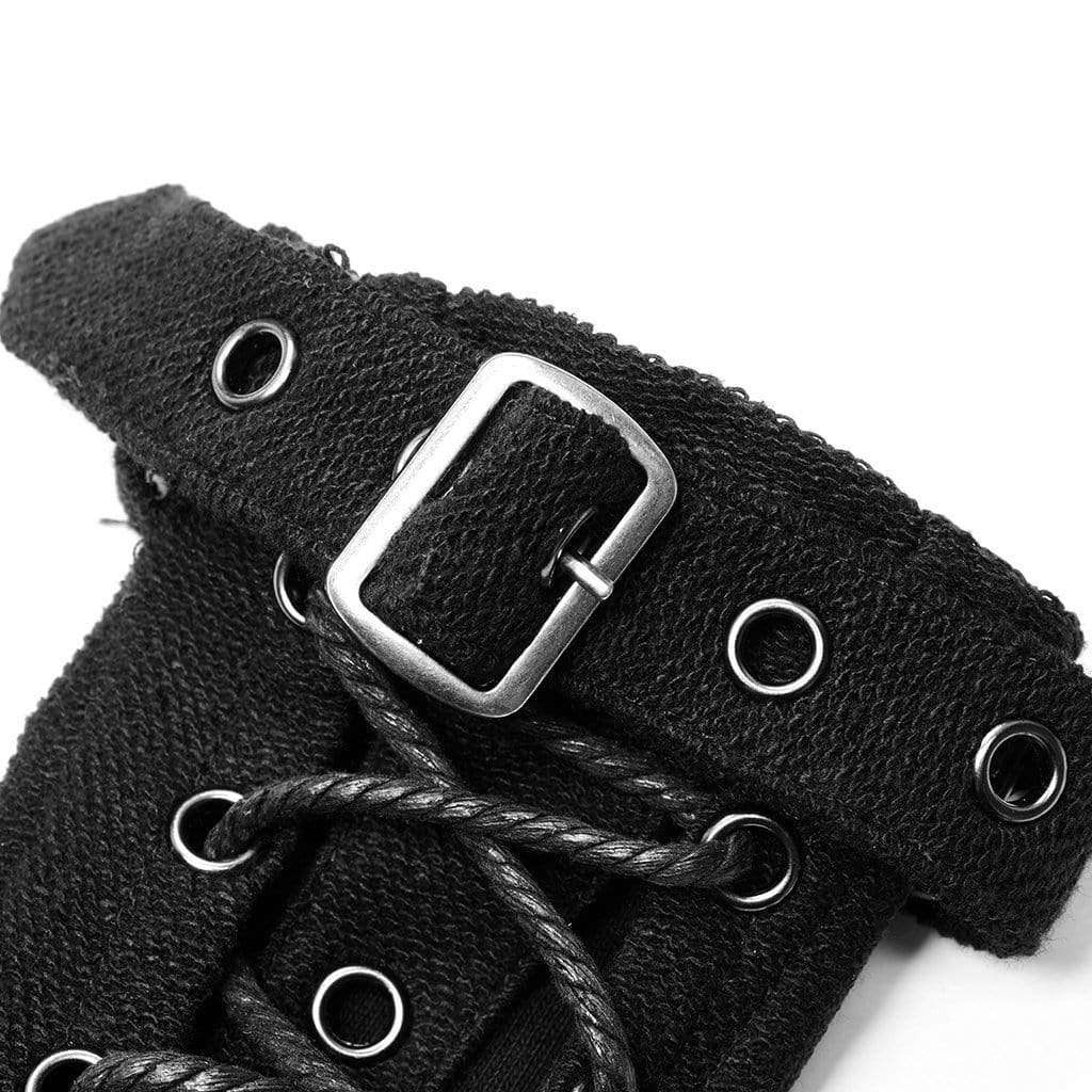 Men's Punk Strappy Cutout Buckles Black Gloves - Image 6