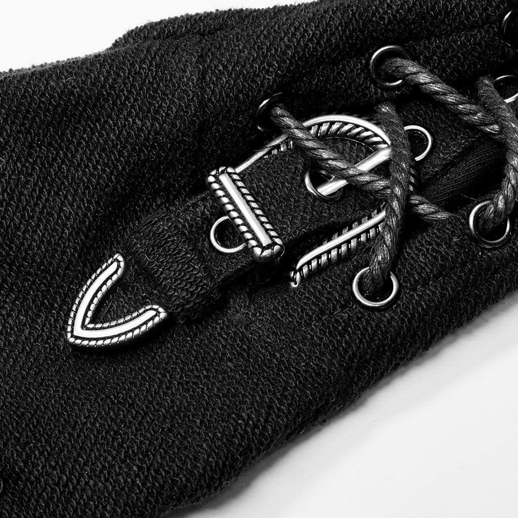Men's Punk Strappy Cutout Buckles Black Gloves - Image 7