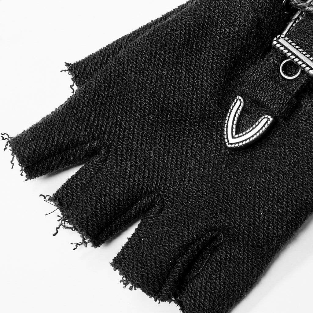 Men's Punk Strappy Cutout Buckles Black Gloves - Image 8
