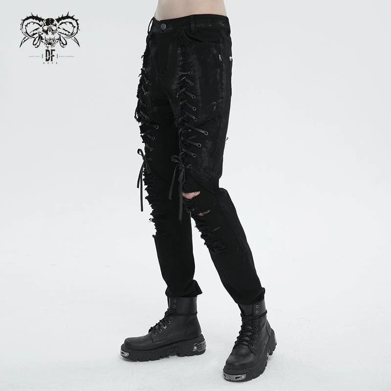 Men's Punk Strappy Distressed Pants - Image 3
