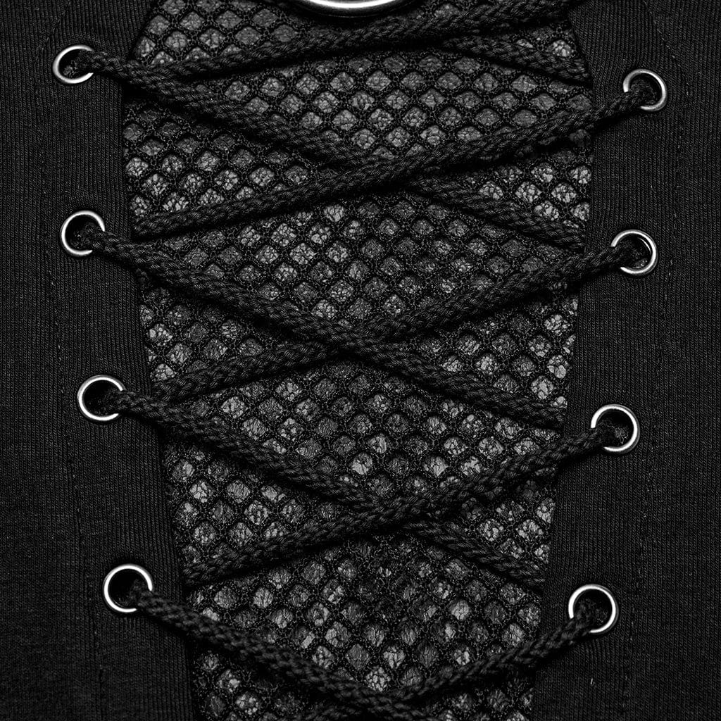 Men's Punk Strappy Mesh Splice Studded Shirt - Image 8