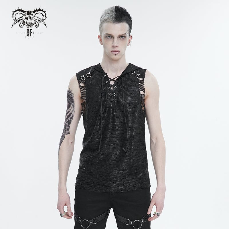 Men's Punk Strappy Mesh Splice Vest with Hood - Image 2