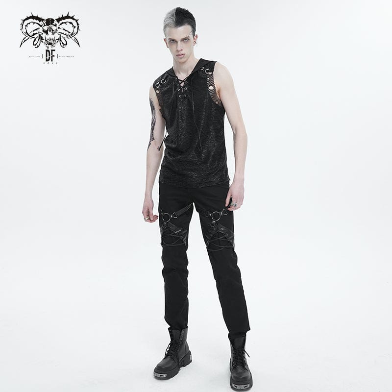 Men's Punk Strappy Mesh Splice Vest with Hood - Image 5