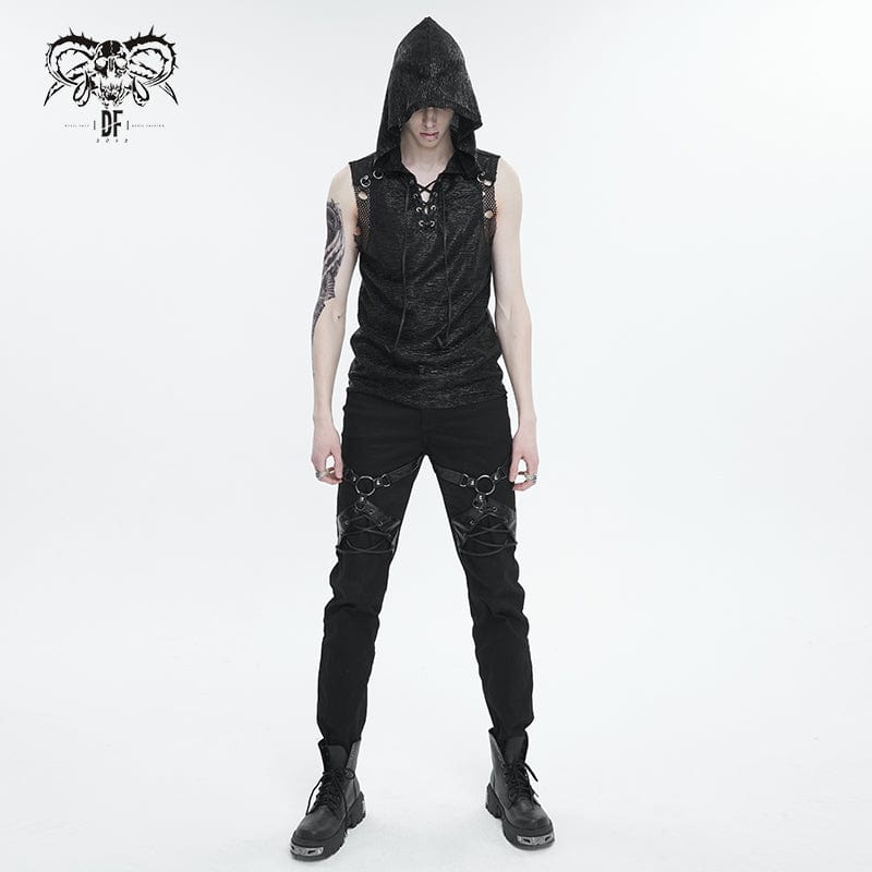Men's Punk Strappy Mesh Splice Vest with Hood - Image 6