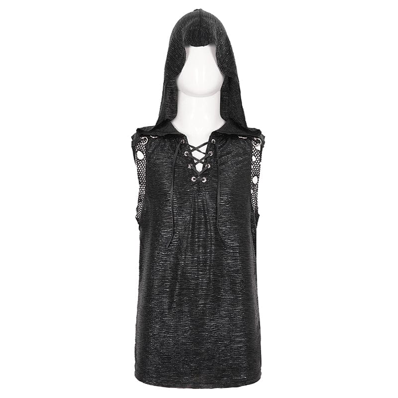 Men's Punk Strappy Mesh Splice Vest with Hood - Image 7