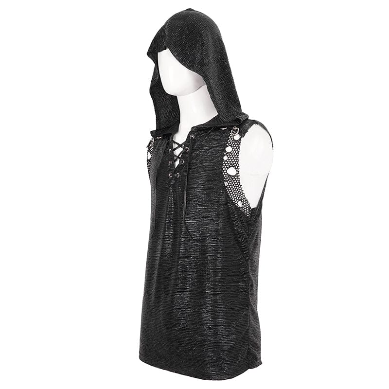 Men's Punk Strappy Mesh Splice Vest with Hood - Image 8