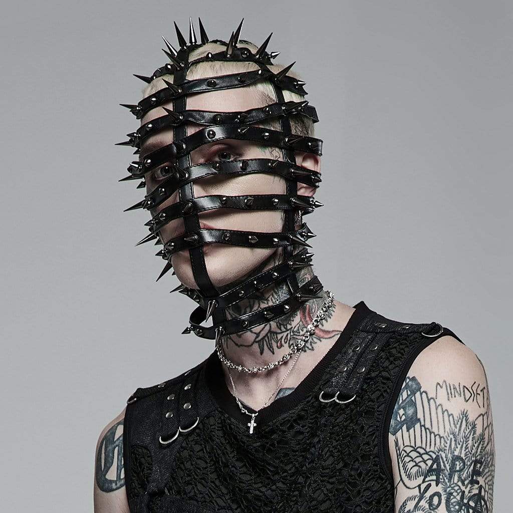 Men's Punk Strappy Rivet Cone Mask