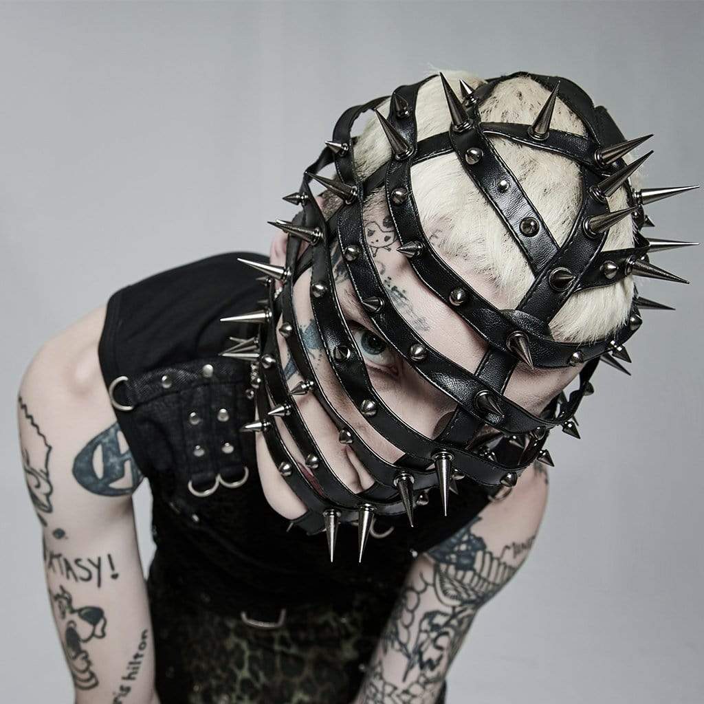 Men's Punk Strappy Rivet Cone Mask - Image 3