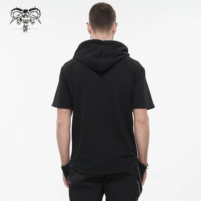 Men's Punk Strappy Star Zipper Shirt with Hood - Image 4