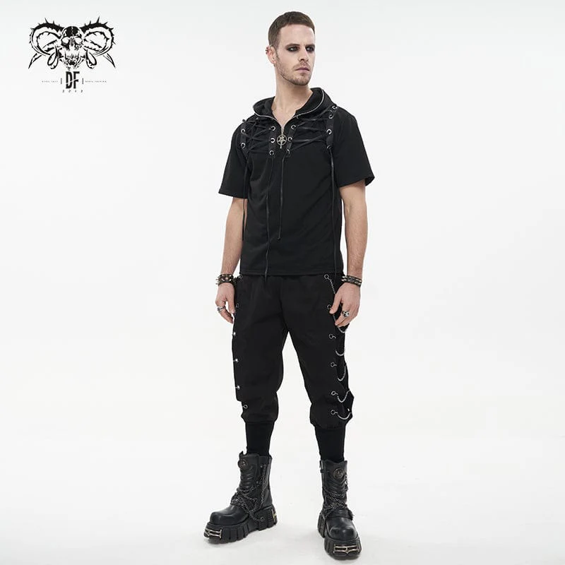 Men's Punk Strappy Star Zipper Shirt with Hood - Image 5