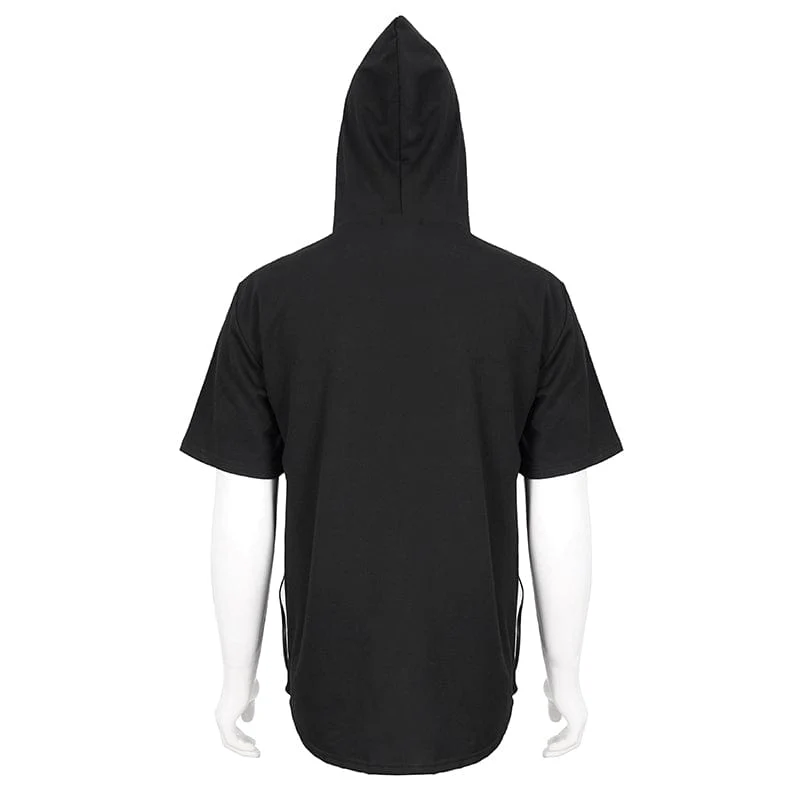 Men's Punk Strappy Star Zipper Shirt with Hood - Image 9