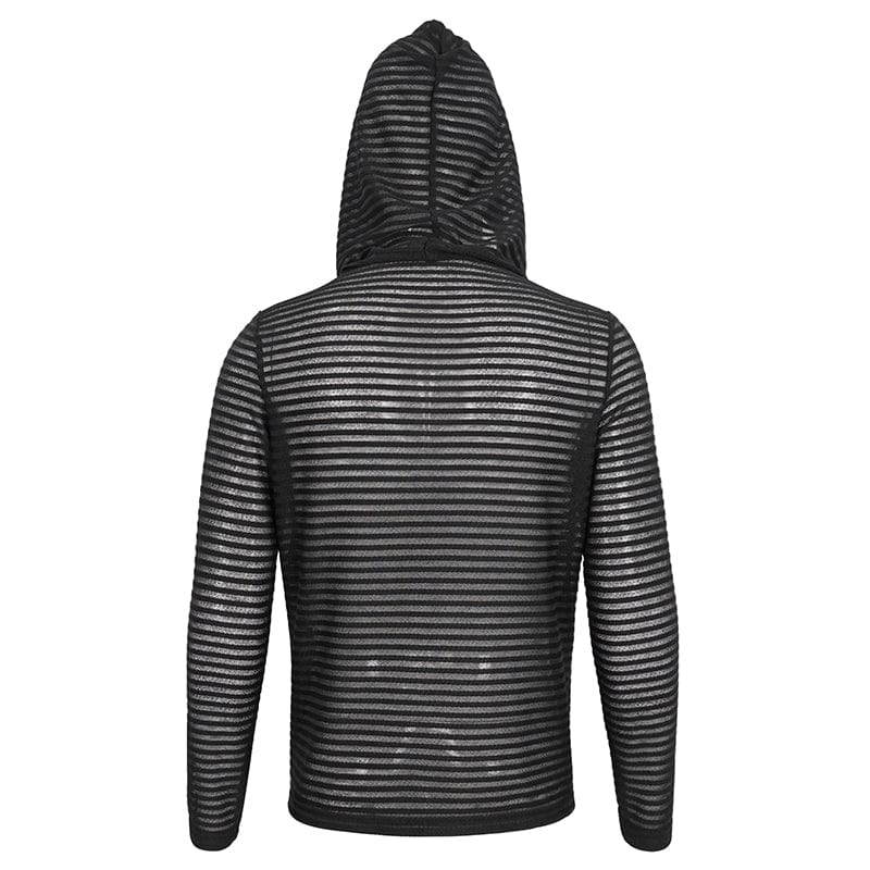 Men's Punk Striped Sheer Hoodies - Image 10