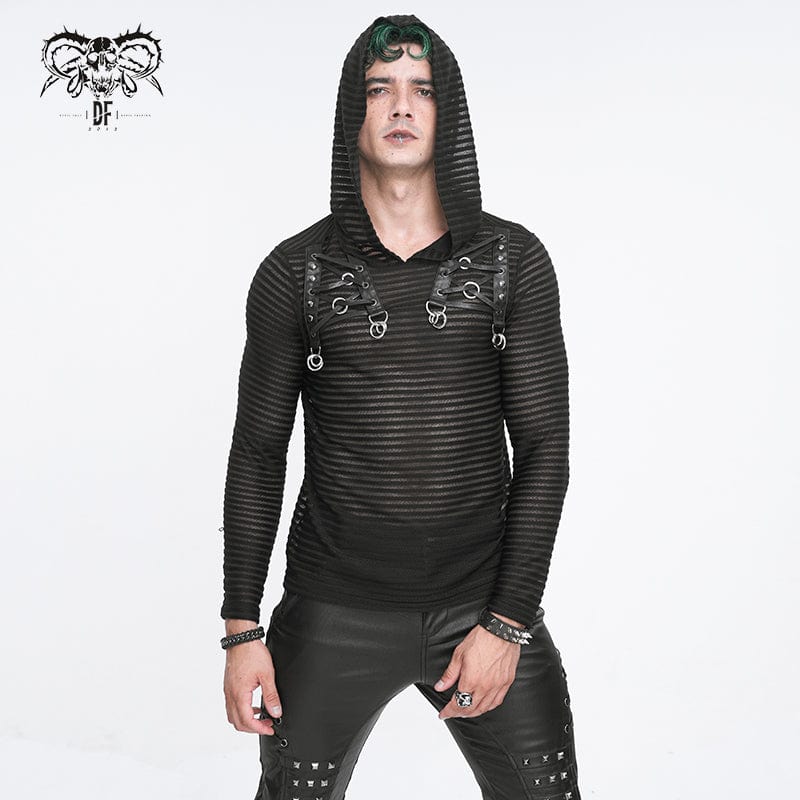 Men's Punk Striped Sheer Hoodies - Image 2
