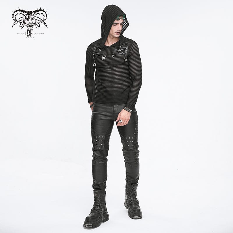 Men's Punk Striped Sheer Hoodies - Image 5