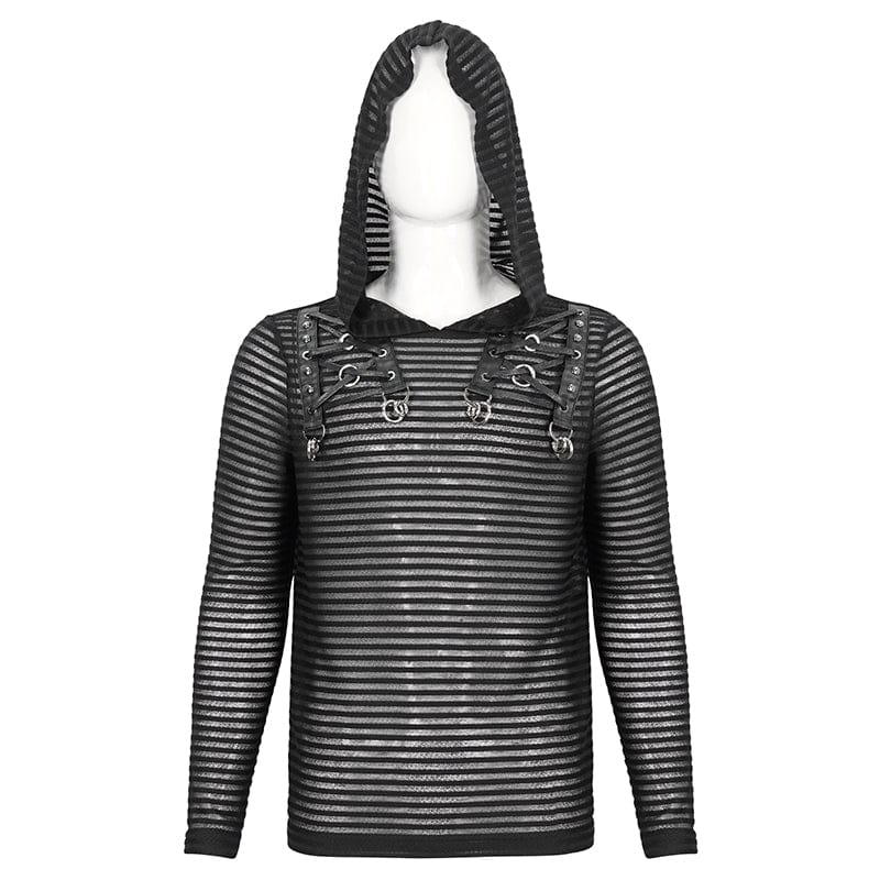 Men's Punk Striped Sheer Hoodies - Image 8
