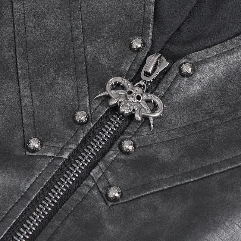 Men's Punk Studded Black Faux Leather Vest - Image 10