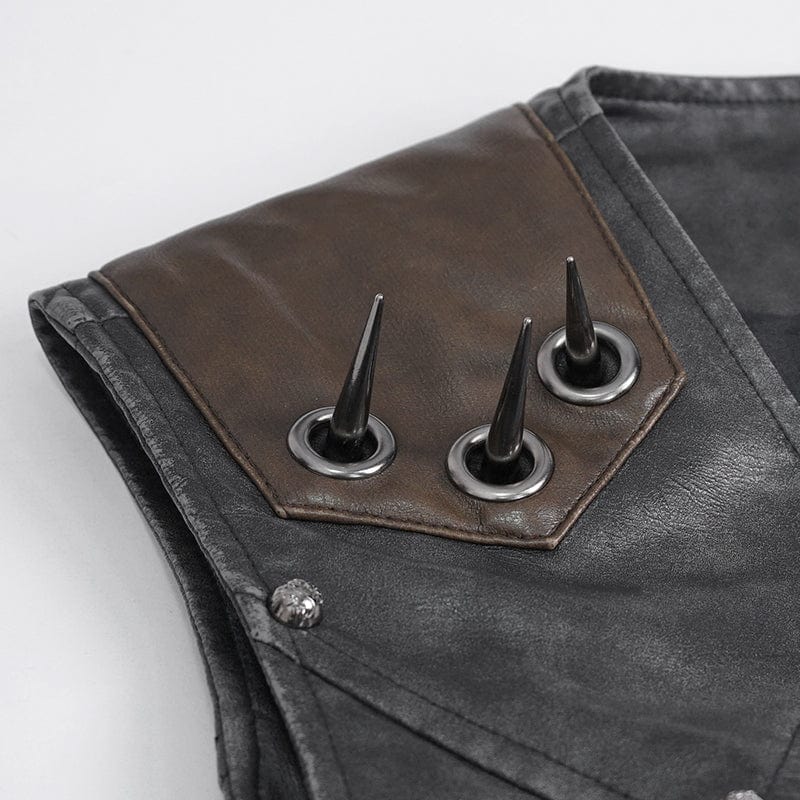 Men's Punk Studded Black Faux Leather Vest - Image 11