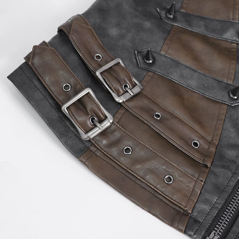Men's Punk Studded Black Faux Leather Vest - Image 12