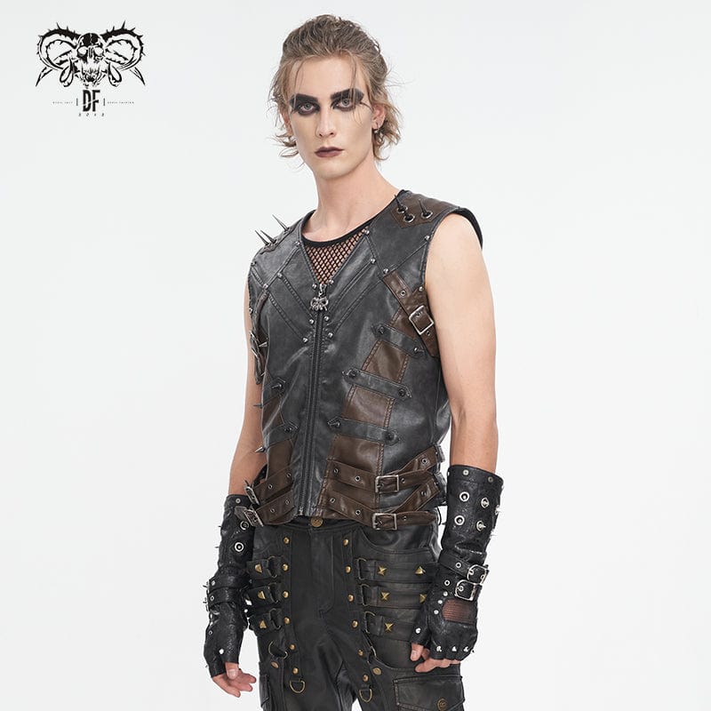 Men's Punk Studded Black Faux Leather Vest - Image 2