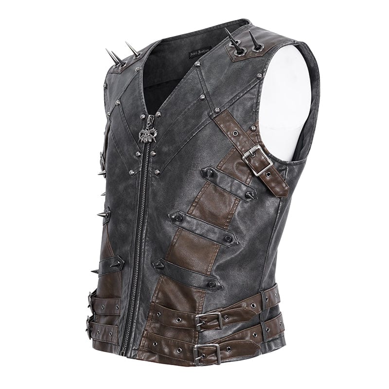 Men's Punk Studded Black Faux Leather Vest - Image 8