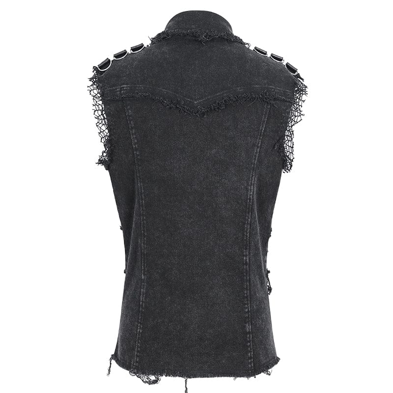 Men's Punk Studded Distressed Unedged Vest - Image 10