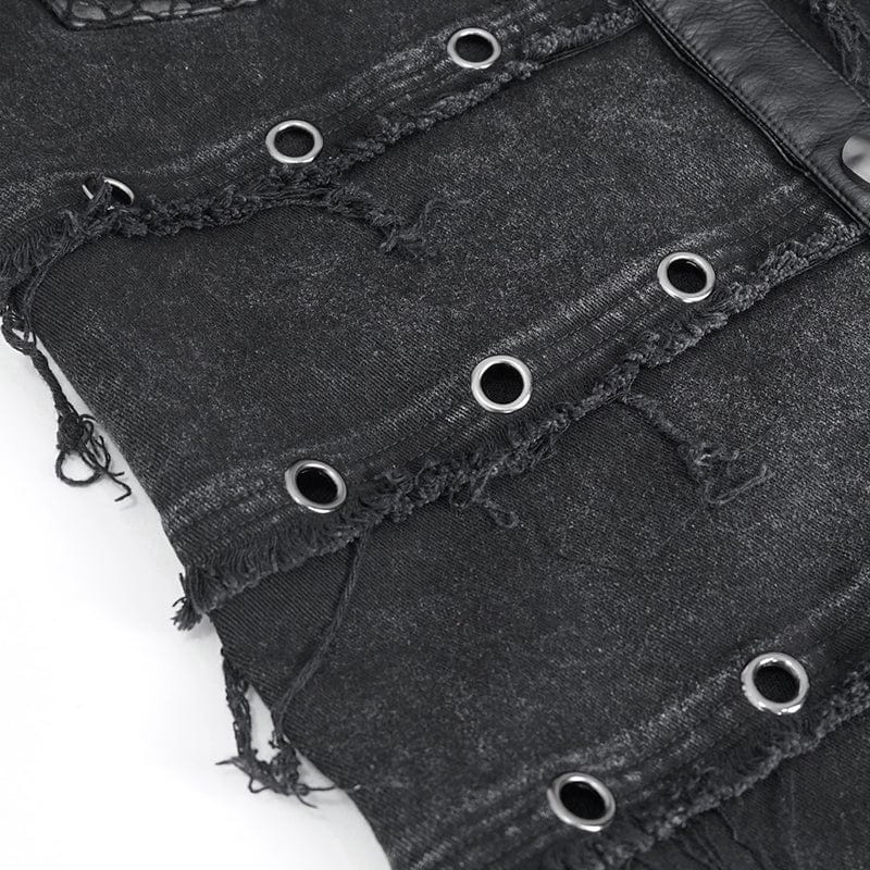 Men's Punk Studded Distressed Unedged Vest - Image 12