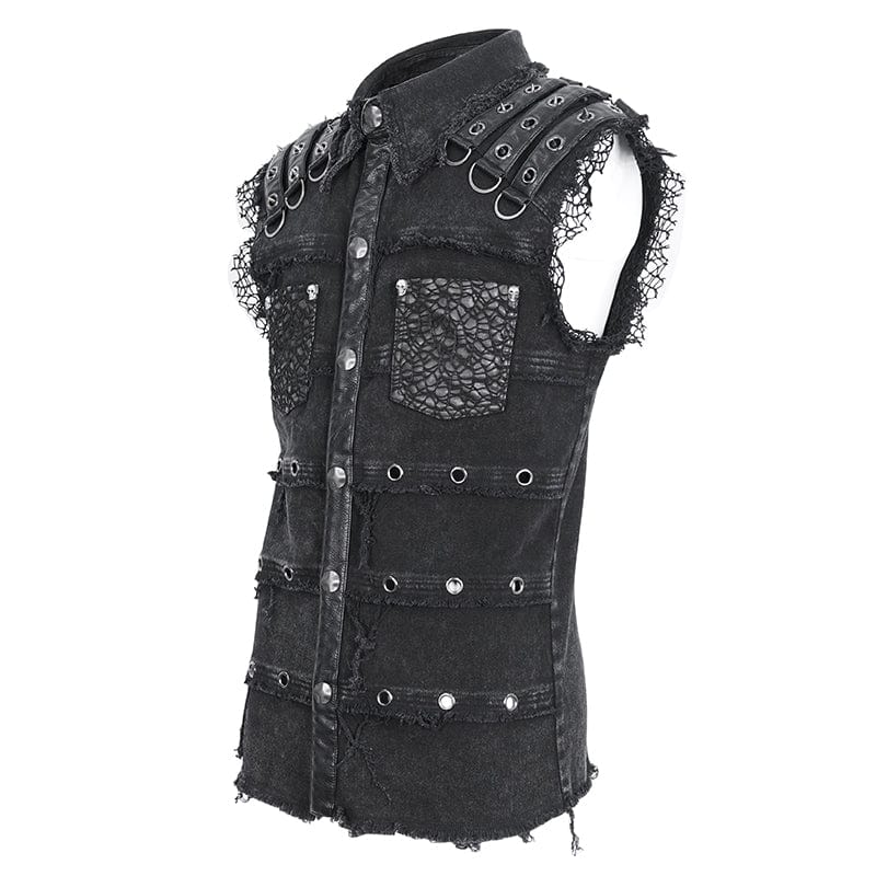 Men's Punk Studded Distressed Unedged Vest - Image 8