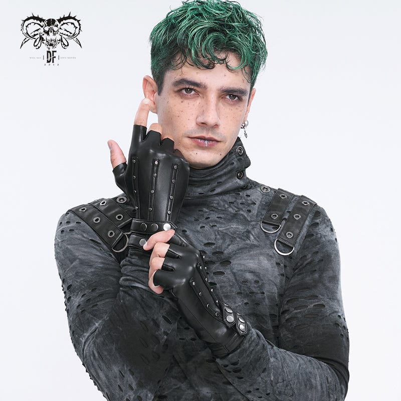 Men's Punk Studded Faux Leather Half-finger Gloves - Image 2