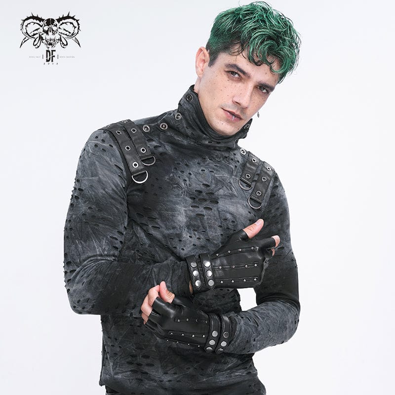 Men's Punk Studded Faux Leather Half-finger Gloves - Image 3