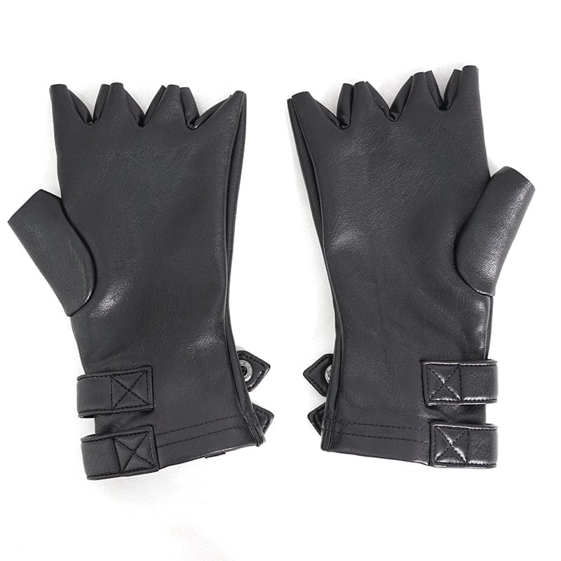 Men's Punk Studded Faux Leather Half-finger Gloves - Image 8