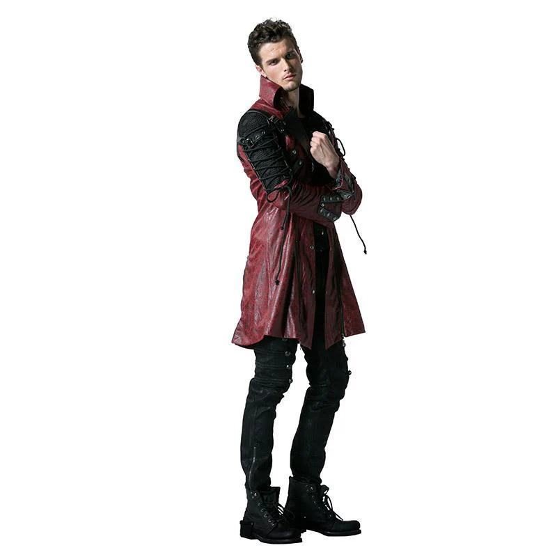 Men's Punk Studded Faux Leather Zipper Jacket Red - Image 4