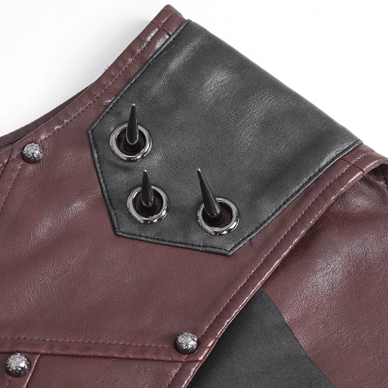 Men's Punk Studded Red Faux Leather Vest - Image 10