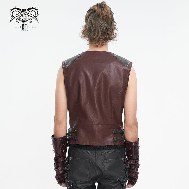 Men's Punk Studded Red Faux Leather Vest - Image 4