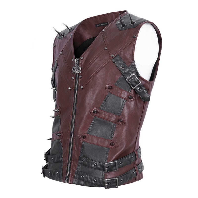 Men's Punk Studded Red Faux Leather Vest - Image 8