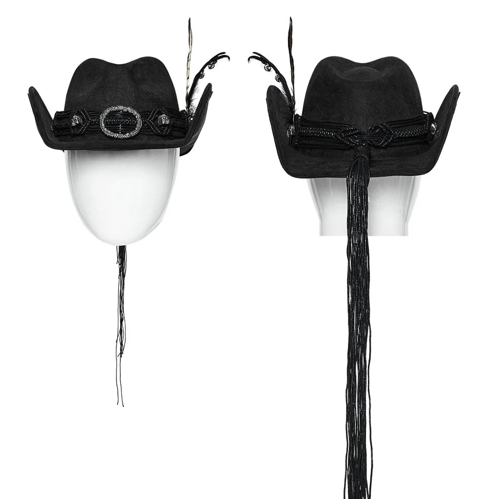 Men's Punk Tassels Feather Skull Hat - Image 5