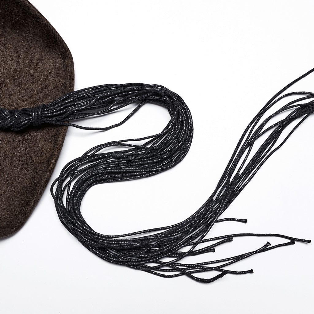 Men's Punk Tassels Feather Skull Hat Coffee - Image 8