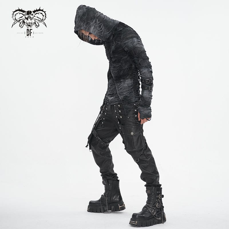 Men's Punk Tie-dyed Ripped Hoodies - Image 6