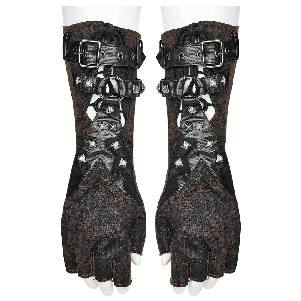 Men's Punk Tie-dyed Splice Buckle Gloves - Image 5