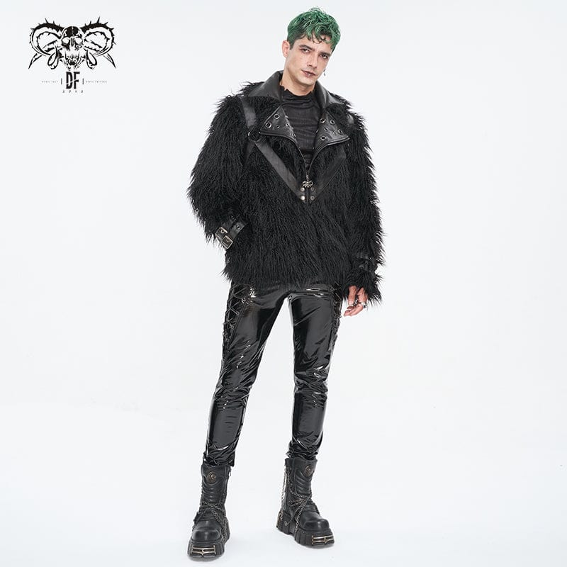 Men's Punk Turn-down Collar Faux Fur Jacket - Image 6